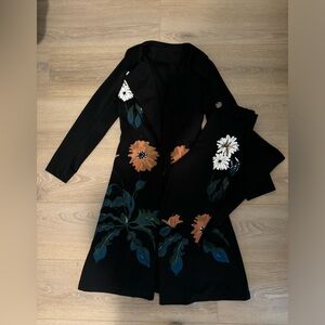 Antmvs Women's Sets 3-Piece Long Printed Tube Top Trousers Trench Coat- Large